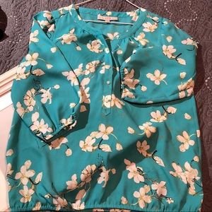 LOFT Teal Floral M Blouse